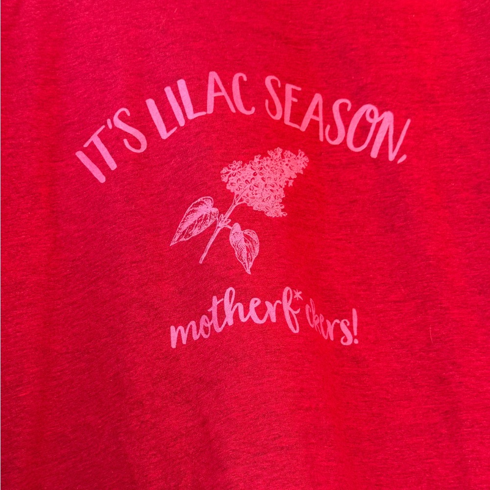 It’s Lilac Season, MF! Red Graphic Tee with Lilac Print NWT - Picture 2 of 3